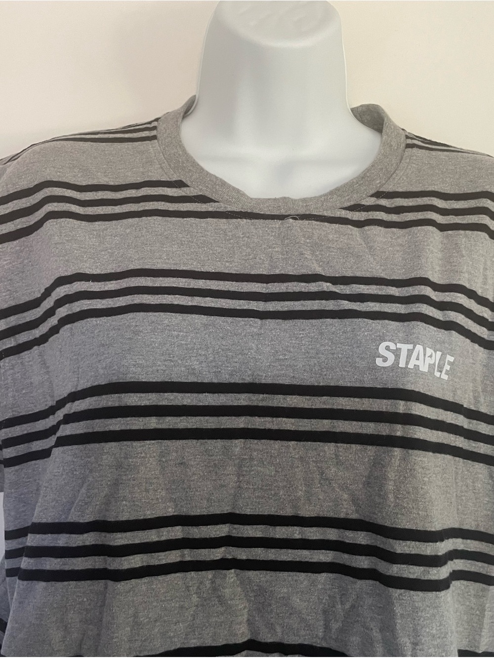 Staple Gray and Black Striped Neck Tee